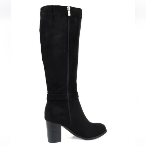 $FINAL$  JOURNEE Collection Black Microsuede Side Strap Riding Boots - Picture 3 of 8
